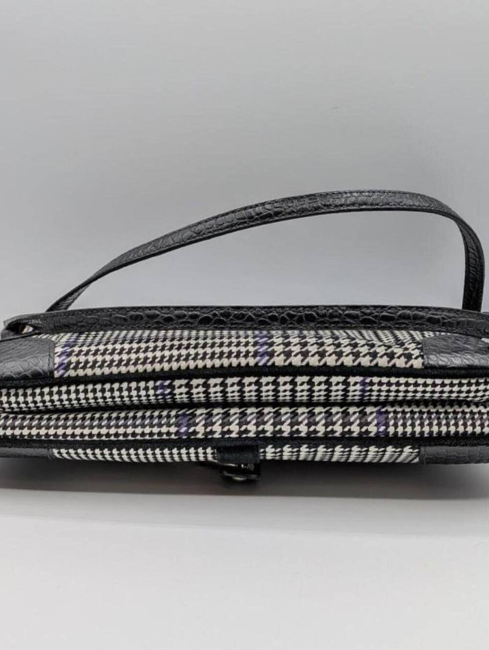 Lauren Ralph Lauren $298 Y2K Black White Purple Houndstooth Leather Accent Bag - Picture 4 of 10